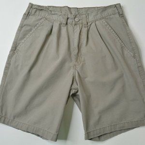 Wrangler HERO Sz 30 Men ELASTIC Waist TAN Brown Lightweight PLEATED Chino Shorts